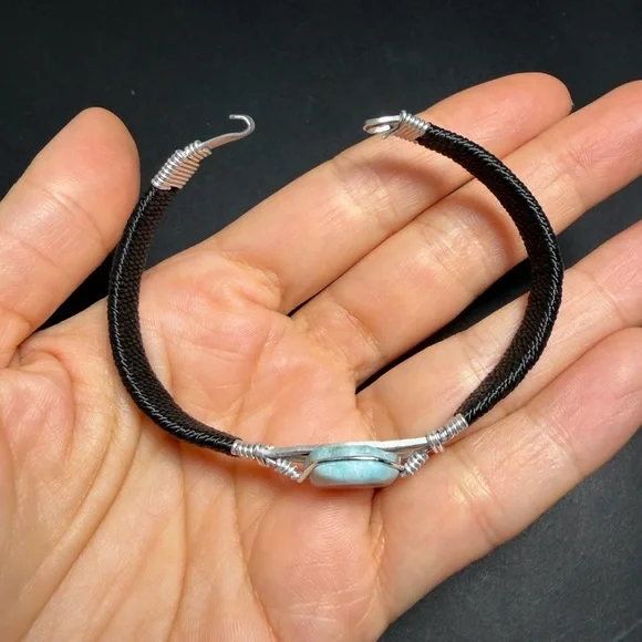 Handmade Natural Larimar Stone & Wire-Wrapped Bracelet - Picture 5 of 11